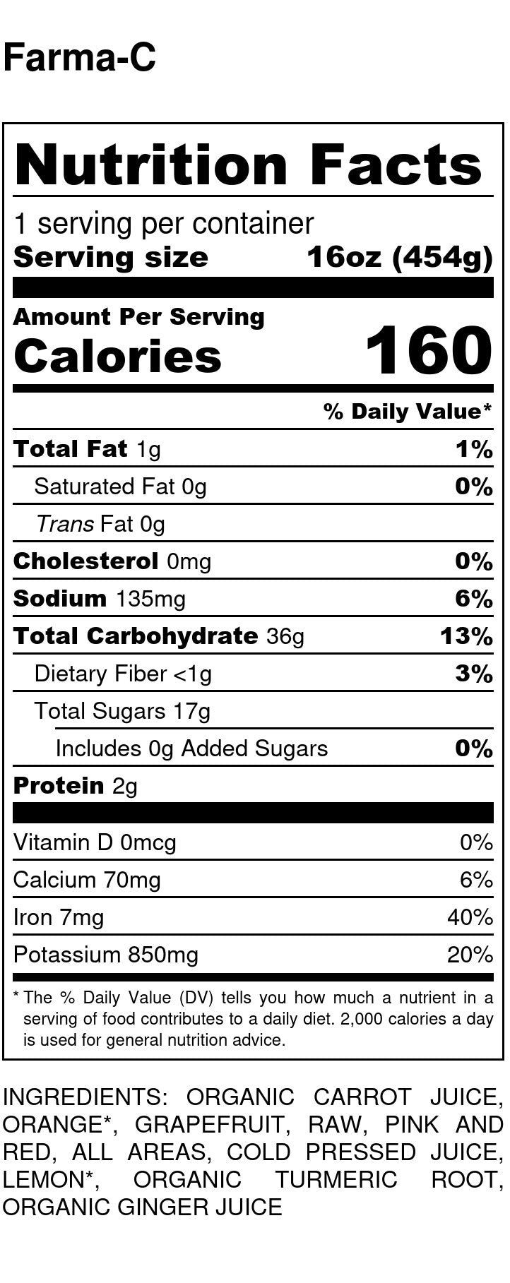 Farma-C Nutriton Label