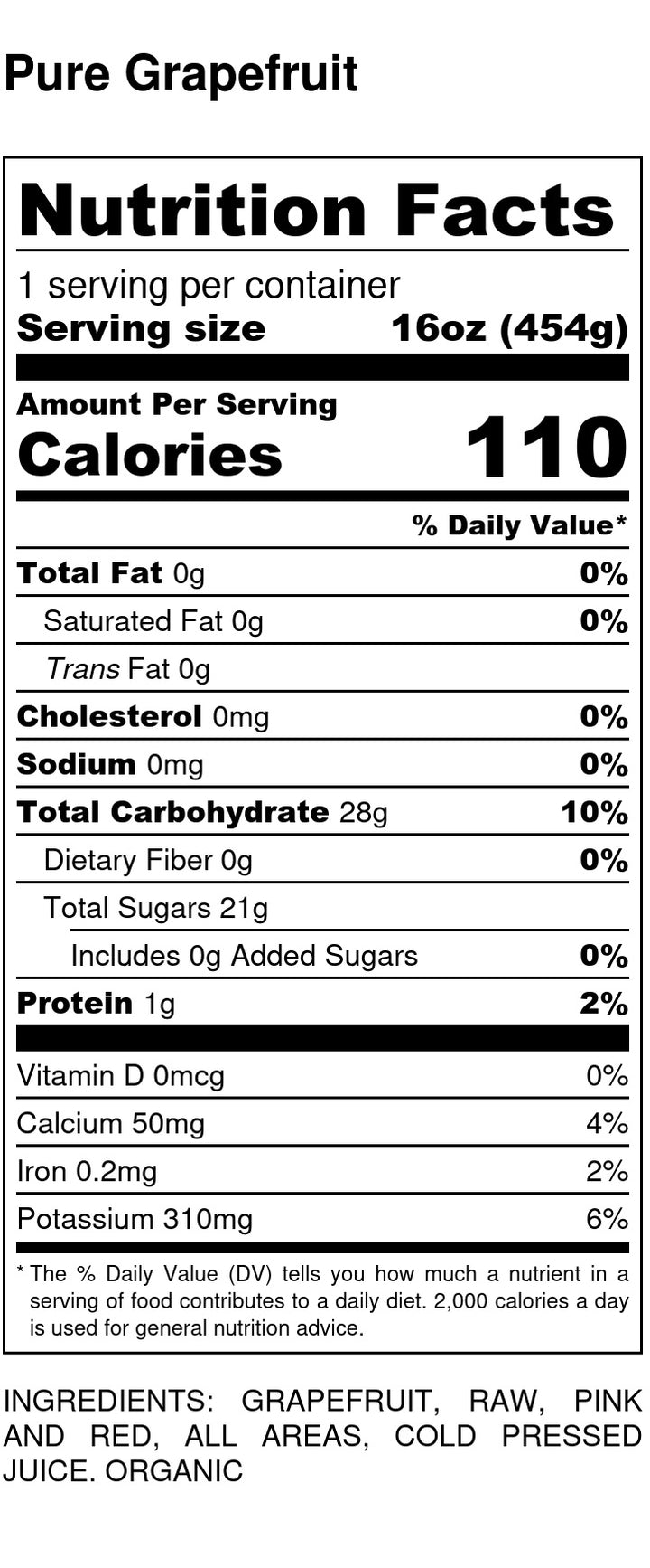 Pure Grapefruit Nutrition Facts