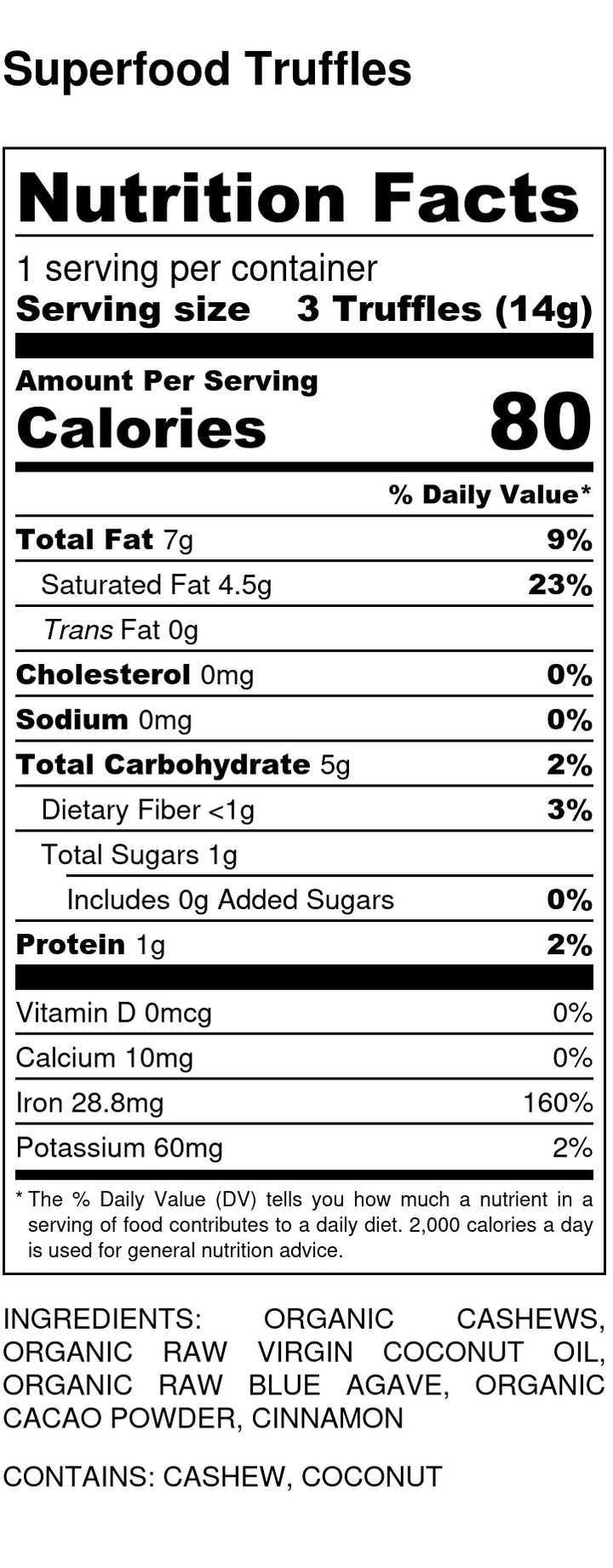 Superfood Truffles Nutrition Facts