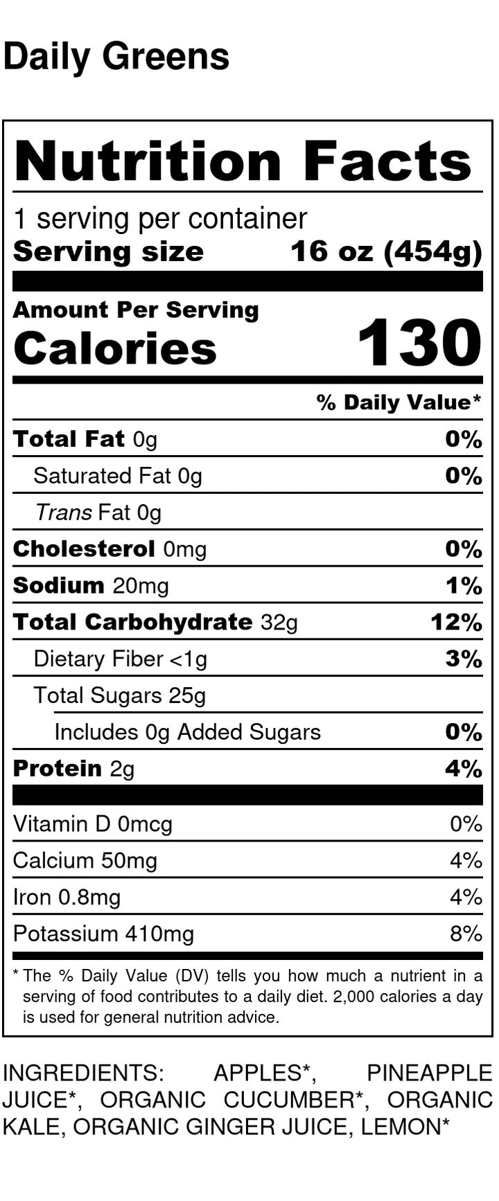 Daily Greens Nutritional Facts